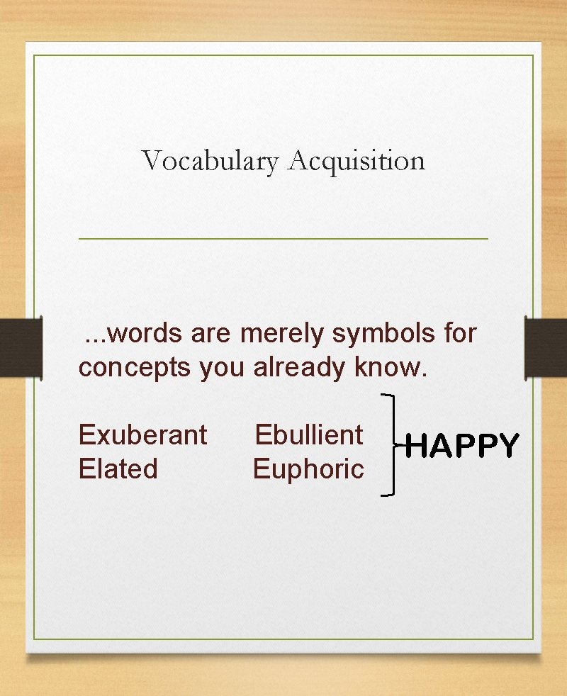 Vocabulary Acquisition . . . words are merely symbols for concepts you already know.