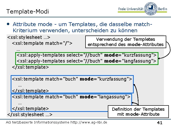 Template-Modi • Attribute mode - um Templates, die dasselbe match. Kriterium verwenden, unterscheiden zu