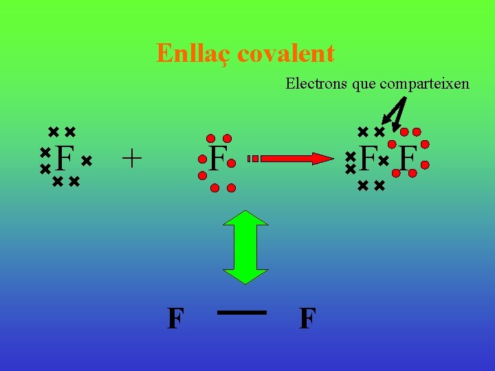 Enllaç covalent Electrons que comparteixen F + F F F 