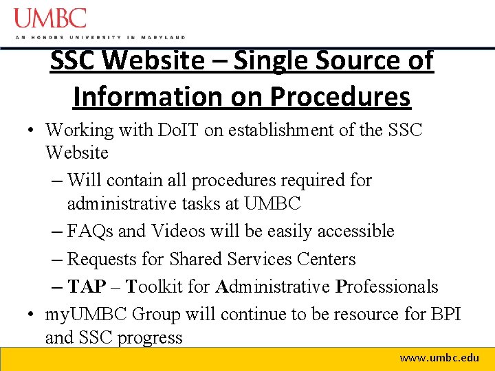 SSC Website – Single Source of Information on Procedures • Working with Do. IT