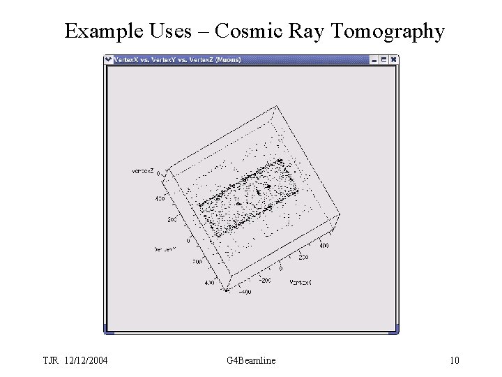 Example Uses – Cosmic Ray Tomography TJR 12/12/2004 G 4 Beamline 10 