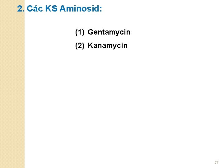 2. Các KS Aminosid: (1) Gentamycin (2) Kanamycin 77 