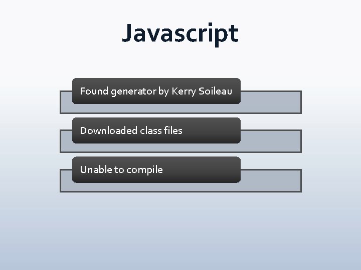 Javascript Found generator by Kerry Soileau Downloaded class files Unable to compile Javascript Found generator by Kerry Soileau Downloaded class files Unable to compile