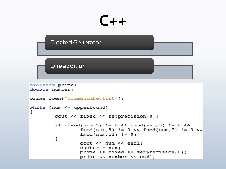 C++ Created Generator One addition C++ Created Generator One addition
