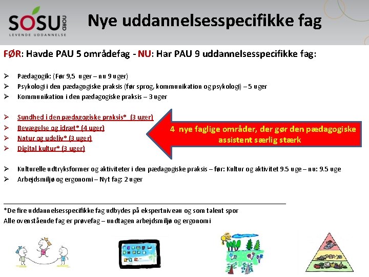 Nye uddannelsesspecifikke fag FØR: Havde PAU 5 områdefag - NU: Har PAU 9 uddannelsesspecifikke