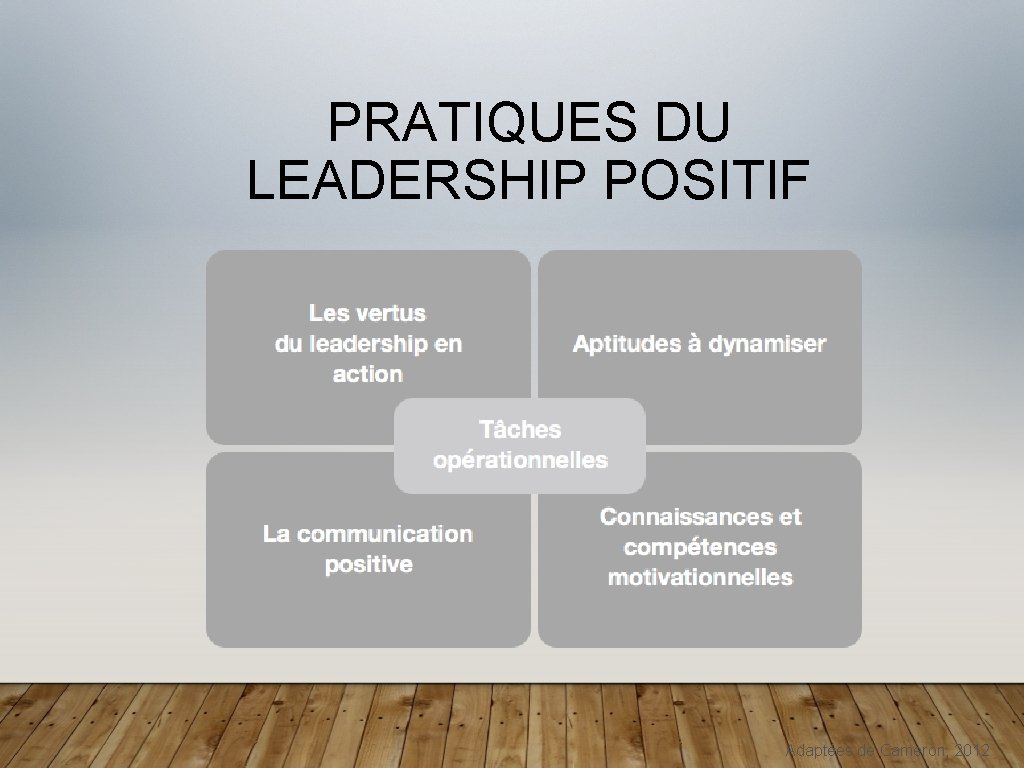 PRATIQUES DU LEADERSHIP POSITIF Adaptées de Cameron, 2012 