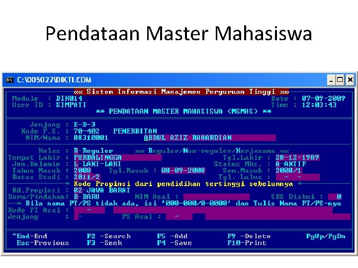 Pendataan Master Mahasiswa 