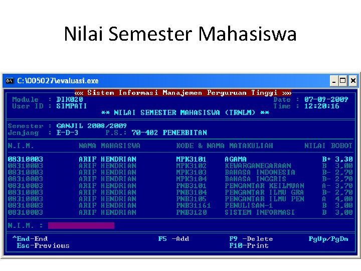 Nilai Semester Mahasiswa 