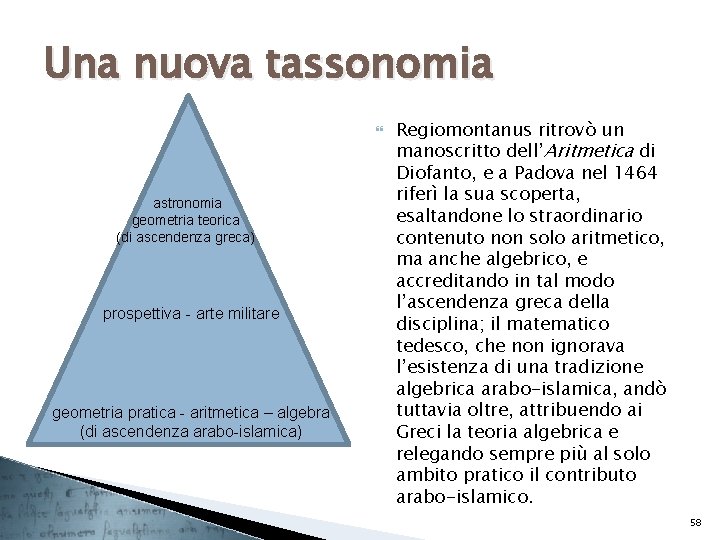 Una nuova tassonomia astronomia geometria teorica (di ascendenza greca) prospettiva - arte militare geometria