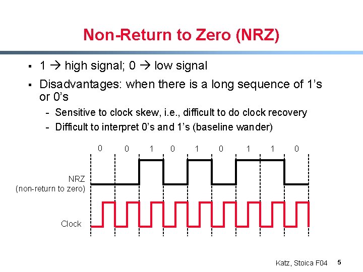 Non-Return to Zero (NRZ) § 1 high signal; 0 low signal § Disadvantages: when