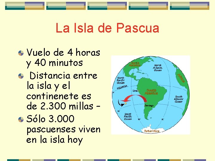 La Isla de Pascua Vuelo de 4 horas y 40 minutos Distancia entre la