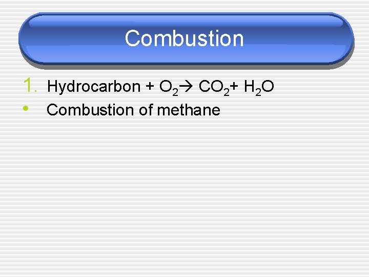 Combustion 1. Hydrocarbon + O 2 CO 2+ H 2 O • Combustion of