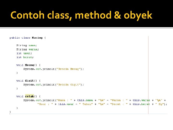 Contoh class, method & obyek 