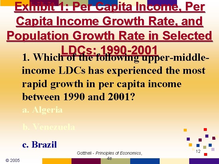 Exhibit 1: Per Capita Income, Per Capita Income Growth Rate, and Population Growth Rate