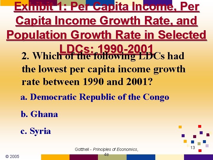 Exhibit 1: Per Capita Income, Per Capita Income Growth Rate, and Population Growth Rate