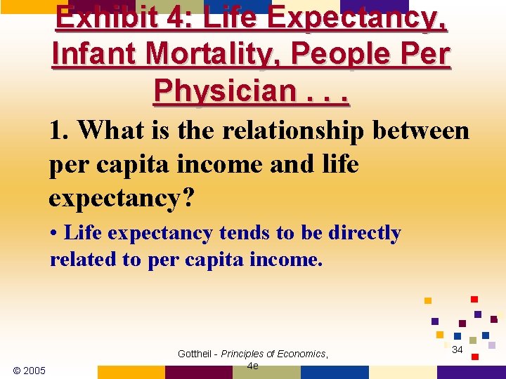 Exhibit 4: Life Expectancy, Infant Mortality, People Per Physician. . . 1. What is