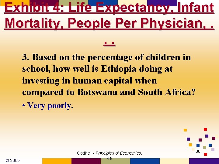 Exhibit 4: Life Expectancy, Infant Mortality, People Per Physician, . . . 3. Based