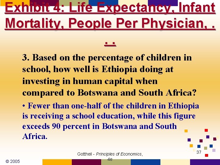 Exhibit 4: Life Expectancy, Infant Mortality, People Per Physician, . . . 3. Based