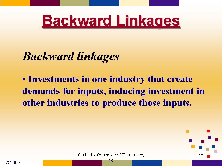 Backward Linkages Backward linkages • Investments in one industry that create demands for inputs,