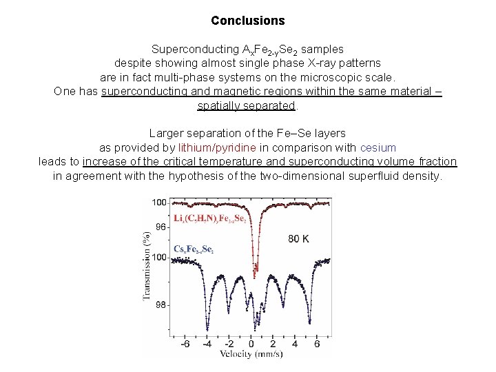 Conclusions Superconducting Ax. Fe 2 -y. Se 2 samples despite showing almost single phase