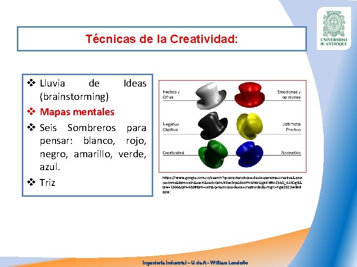 Técnicas de la Creatividad: v Lluvia de Ideas (brainstorming) v Mapas mentales v Seis