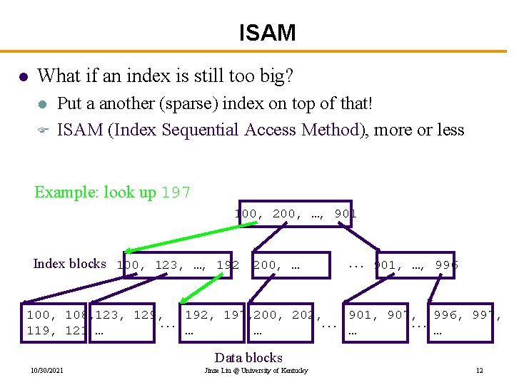 ISAM l What if an index is still too big? l F Put a