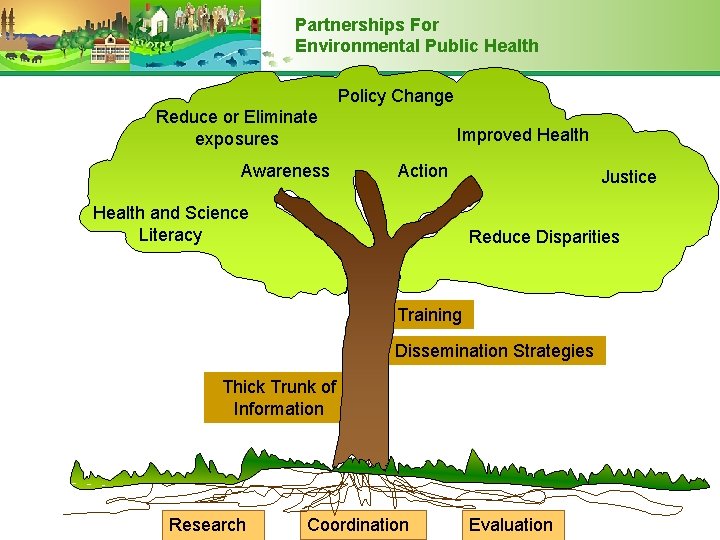 Partnerships For Environmental Public Health Policy Change Reduce or Eliminate exposures Awareness Improved Health