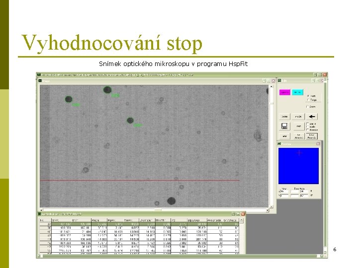 Vyhodnocování stop Snímek optického mikroskopu v programu Hsp. Fit 6 