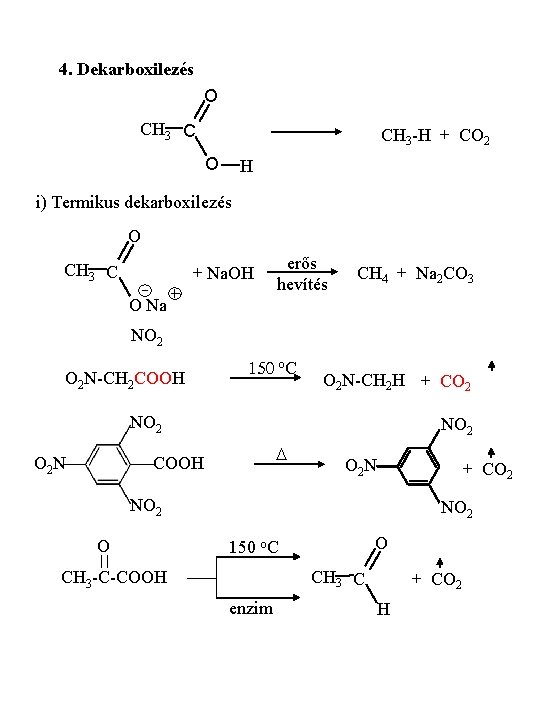 4. Dekarboxilezés O CH 3 C CH 3 -H + CO 2 O H