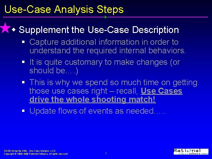 Use-Case Analysis Steps w Supplement the Use-Case Description § Capture additional information in order
