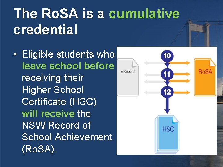The Ro. SA is a cumulative credential • Eligible students who leave school before