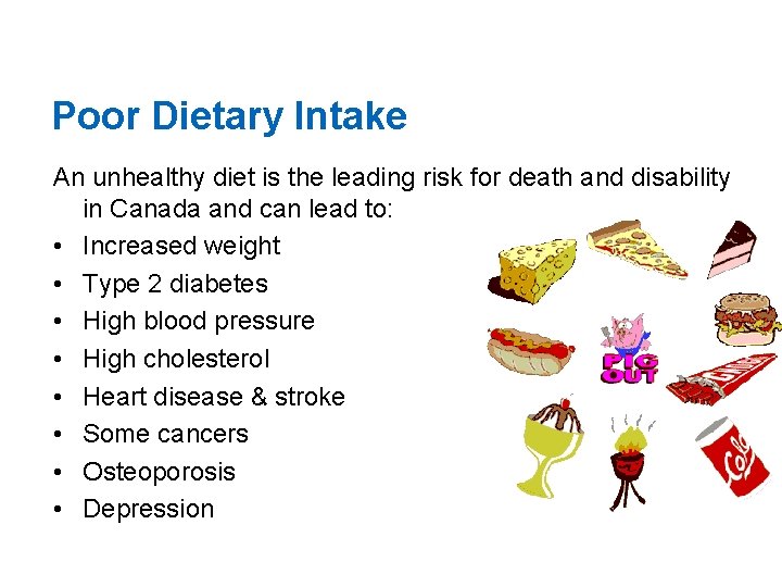 Poor Dietary Intake An unhealthy diet is the leading risk for death and disability