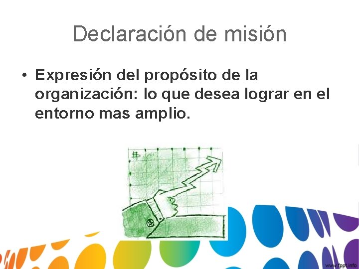 Declaración de misión • Expresión del propósito de la organización: lo que desea lograr