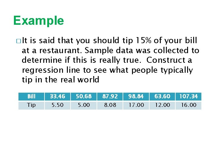 Example � It is said that you should tip 15% of your bill at