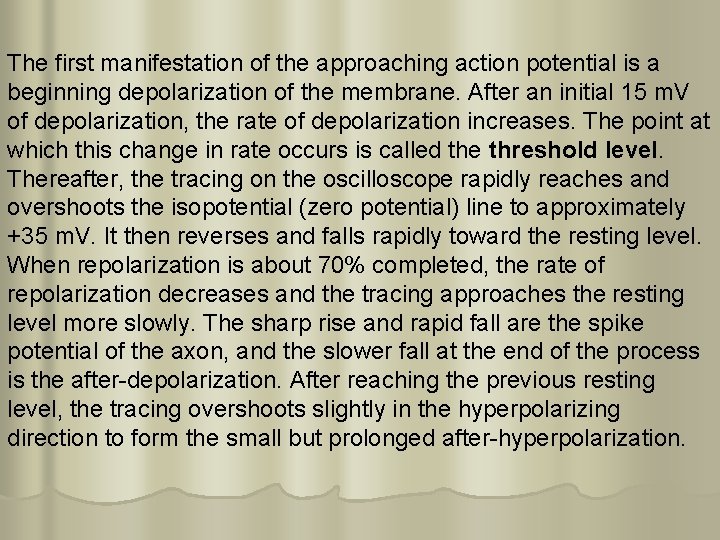 The first manifestation of the approaching action potential is a beginning depolarization of the