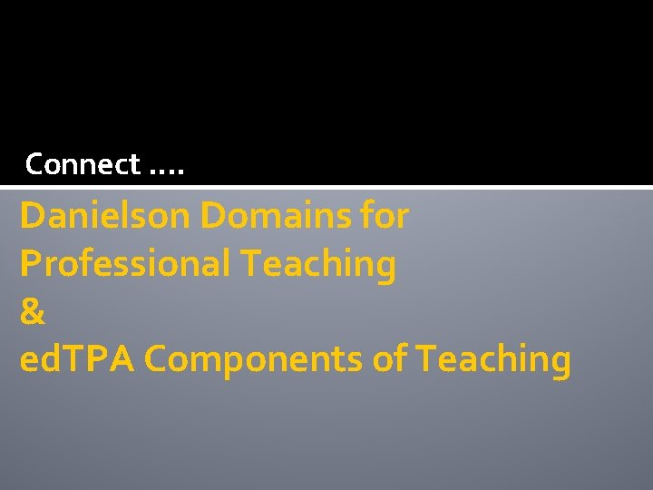 Connect …. Danielson Domains for Professional Teaching & ed. TPA Components of Teaching 