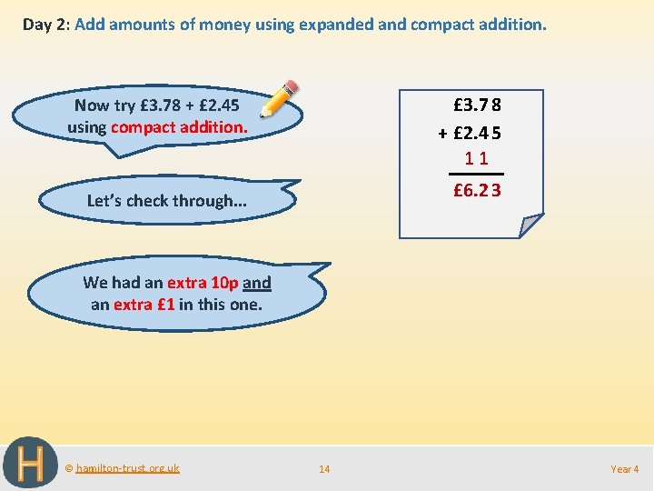 Day 2: Add amounts of money using expanded and compact addition. £ 3. 7