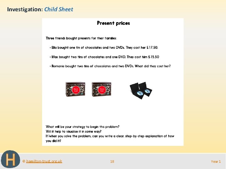 Investigation: Child Sheet © hamilton-trust. org. uk 18 Year 1 