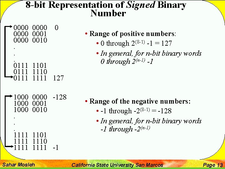 8 -bit Representation of Signed Binary Number 0000. . . 0111 0000 0001 0010