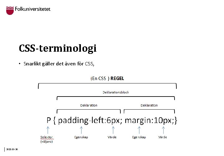 CSS-terminologi • Snarlikt gäller det även för CSS, 2021 -10 -30 