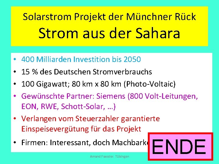 Solarstrom Projekt der Münchner Rück Strom aus der Sahara 400 Milliarden Investition bis 2050