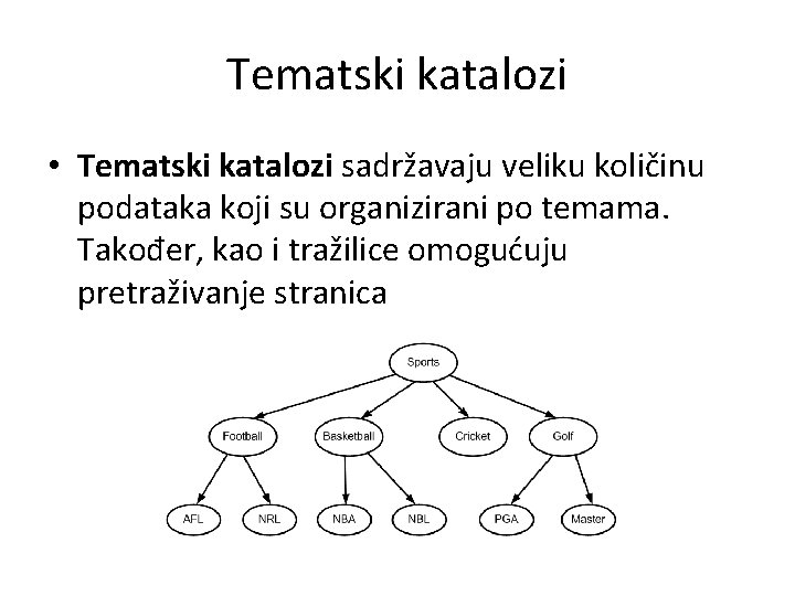 Tematski katalozi • Tematski katalozi sadržavaju veliku količinu podataka koji su organizirani po temama.