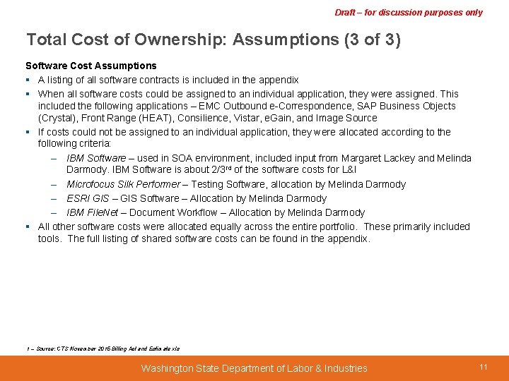 Draft – for discussion purposes only Total Cost of Ownership: Assumptions (3 of 3)