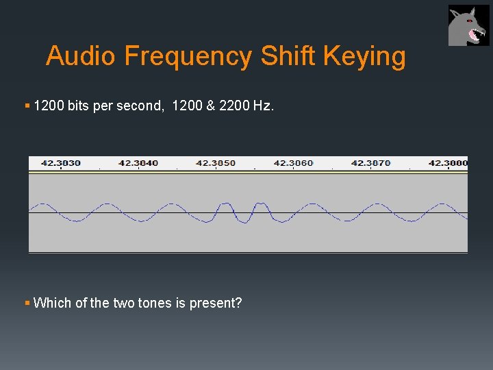 Audio Frequency Shift Keying § 1200 bits per second, 1200 & 2200 Hz. §