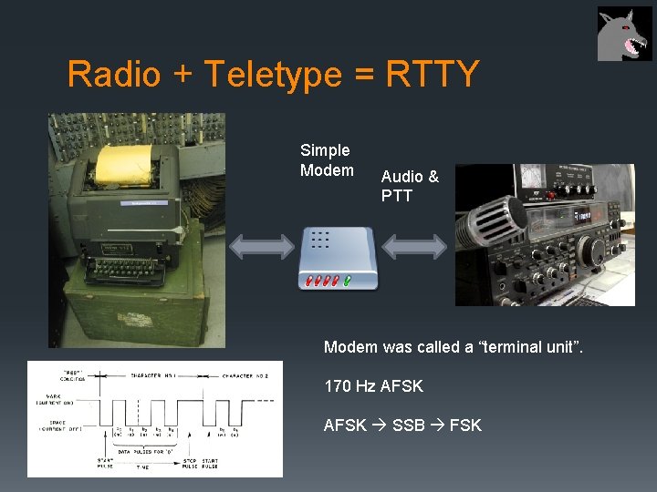 Radio + Teletype = RTTY Simple Modem Audio & PTT Modem was called a