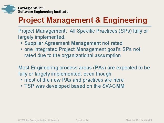 Carnegie Mellon Softw are Engineering Institute Project Management & Engineering Project Management: All Specific