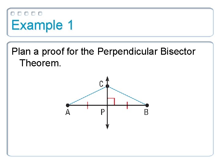 Example 1 Plan a proof for the Perpendicular Bisector Theorem. 
