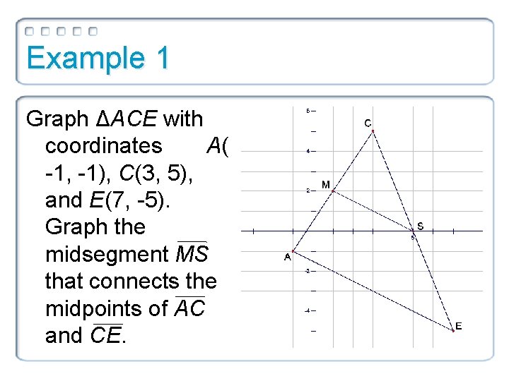 Example 1 Graph ΔACE with coordinates A( -1, -1), C(3, 5), and E(7, -5).