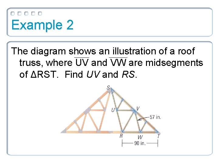 Example 2 The diagram shows an illustration of a roof truss, where UV and