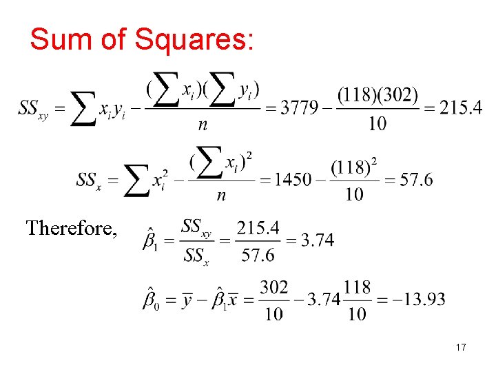 Sum of Squares: Therefore, 17 